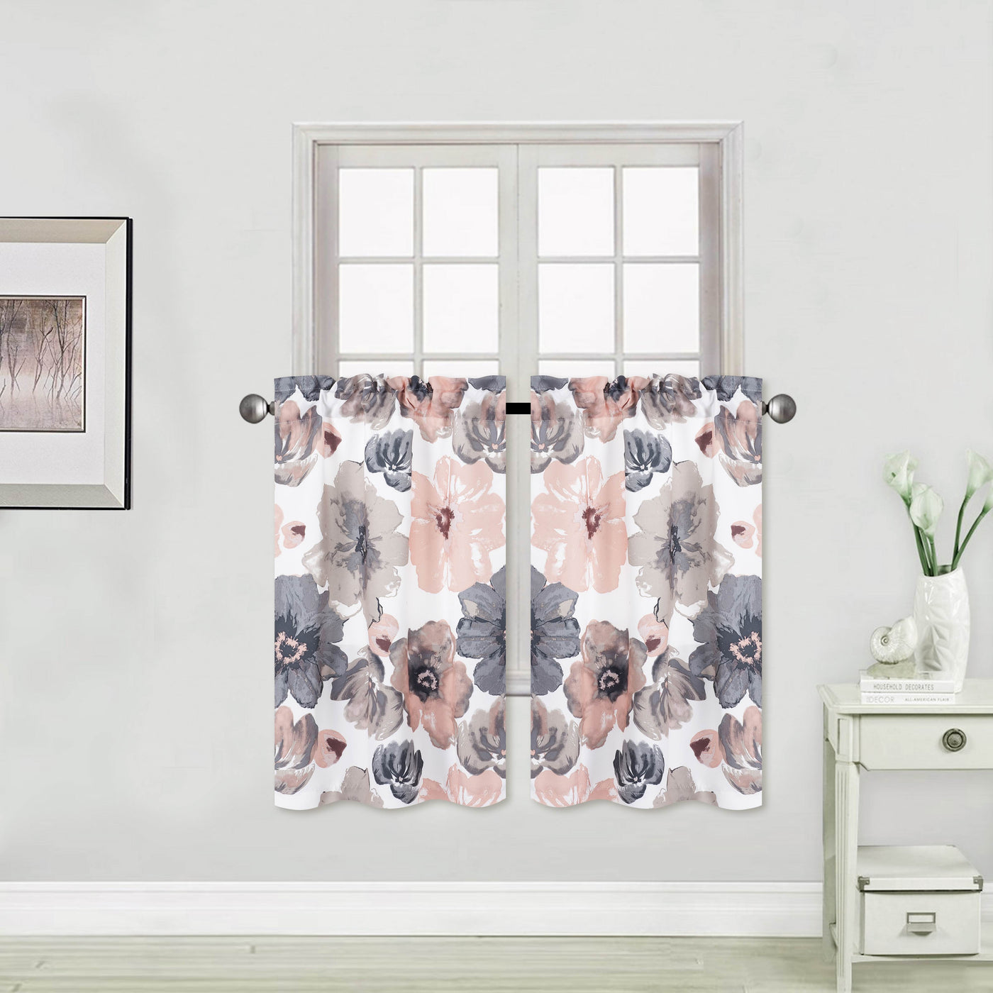 Leah Floral Printed Blackout Rod Pocket Kitchen Curtain | Jenin Home Furnishing.