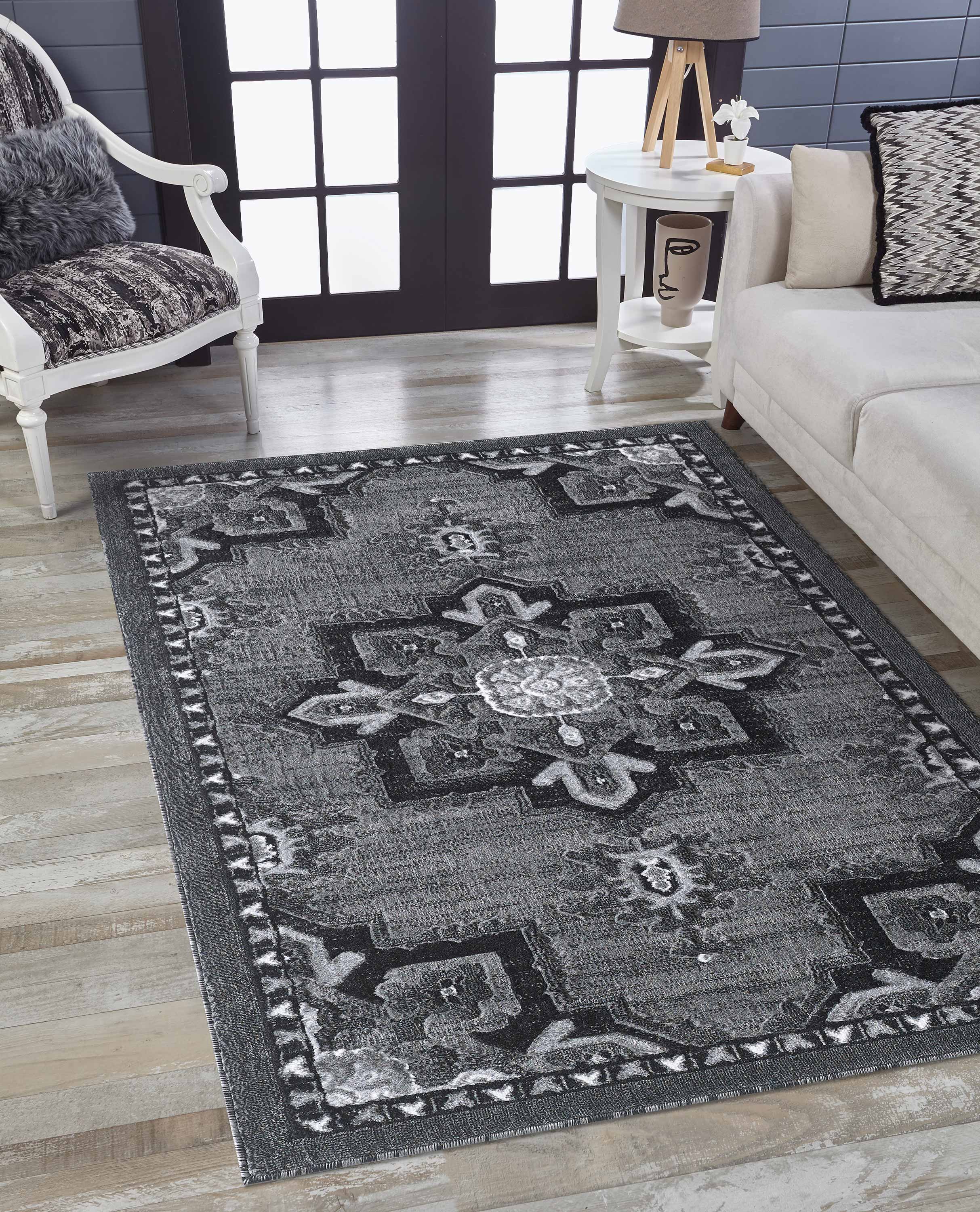 Mannings Southwestern Black Indoor/Outdoor Area Rug Rectangle 4' x 5'7 -  Furnishings4Less