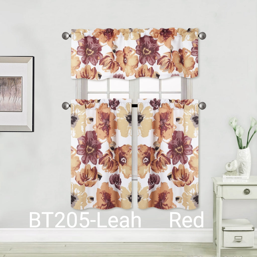 Leah Floral Printed Blackout Rod Pocket Kitchen Curtain | Jenin Home Furnishing.