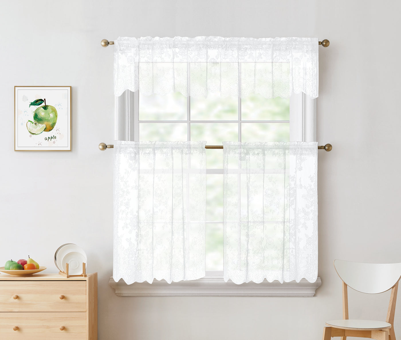 3pc Alison Sheer Flower Floral Lace Rod Pocket Curtain Panel Window Treatment Set | Jenin Home Furnishing.