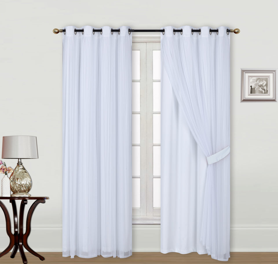Catarina Layered Solid Blackout and Sheer Window Curtain Panel Pair with Grommet Top