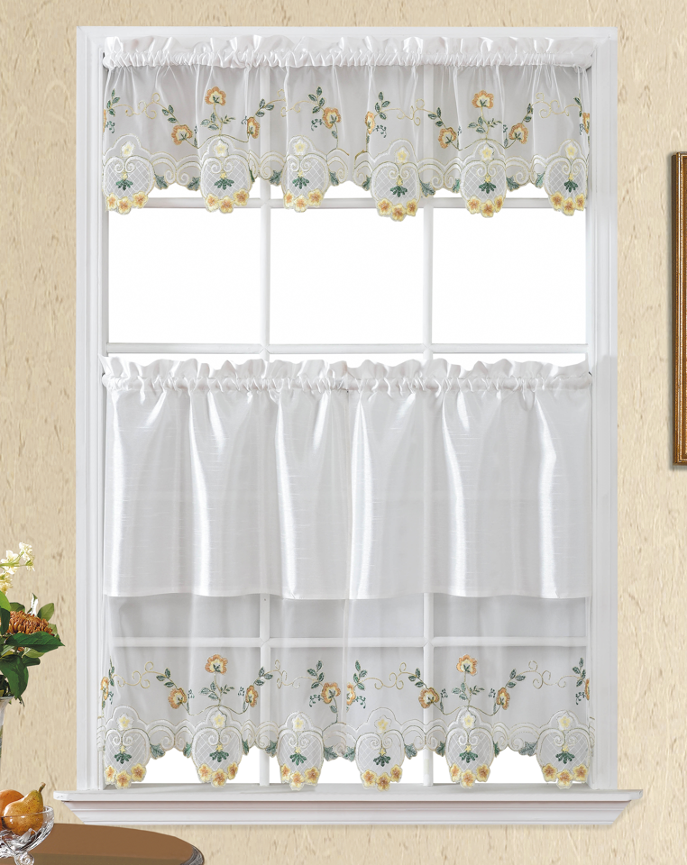 BT467-WHITE/TAUPE POLYESTER KITCHEN CURTAIN