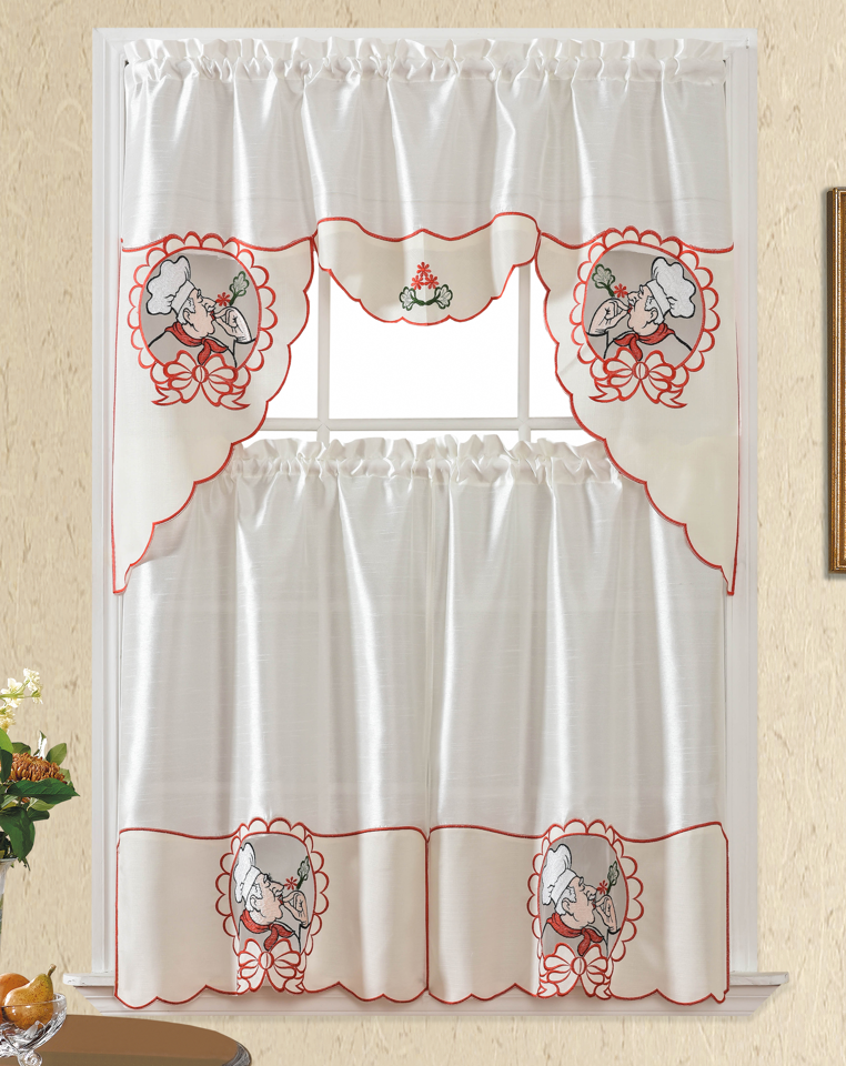 BT525-WHITE/RED POLYESTER KITCHEN CURTAIN