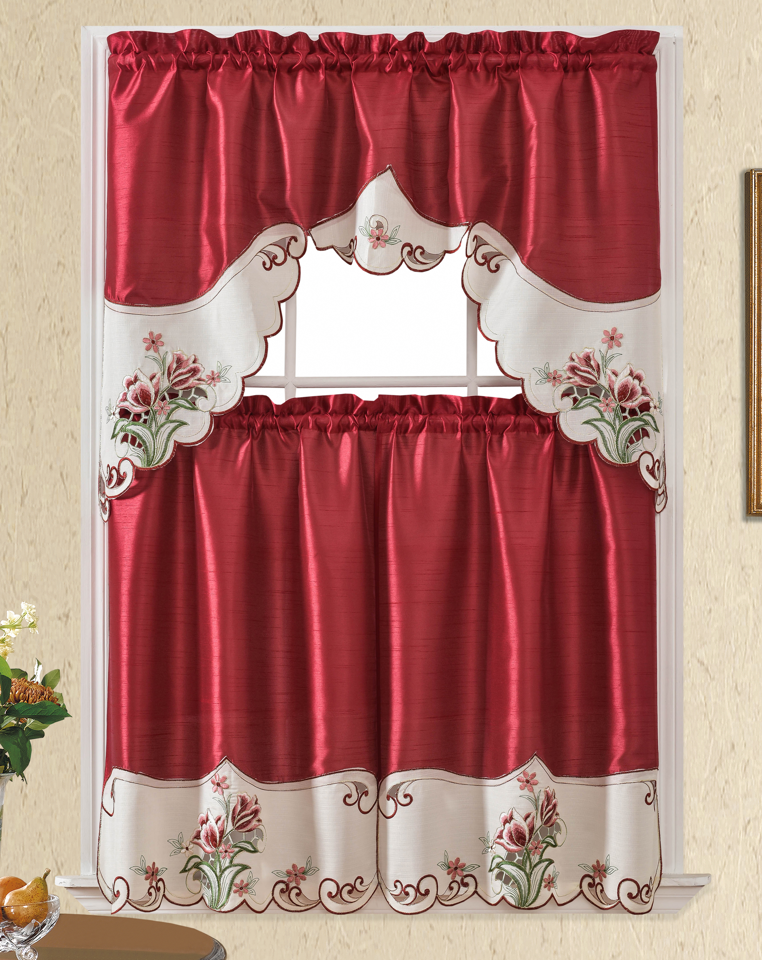 BT539-BURGUNDY POLYESTER KITCHEN CURTAIN