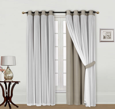 Catarina Layered Solid Blackout and Sheer Window Curtain Panel Pair with Grommet Top