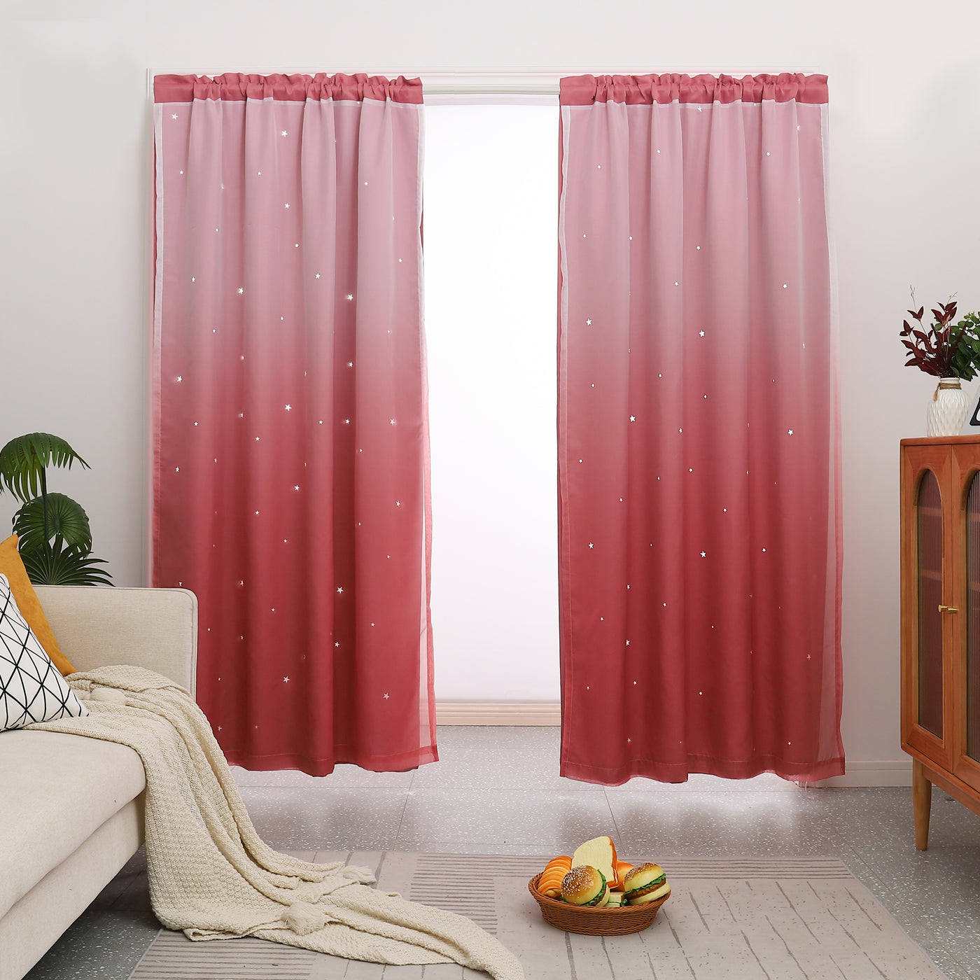 Stars Blackout Curtains Kids Bedroom Double Layer Star Cut Out Solid Window Curtains Rod Pocket | Jenin Home Furnishing.