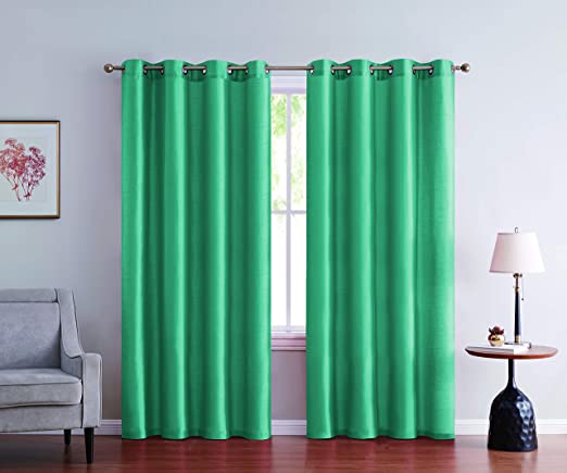 2pc Solid Faux Silk Grommet Top Curtains for Bedroom Room Darkening Panels Window Treatment Drapes - Jenin-Home-Furnishing.CURTAINS
