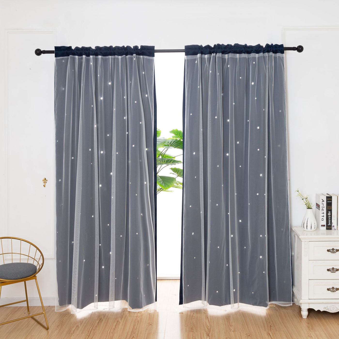 Stars Blackout Curtains Kids Bedroom Double Layer Star Cut Out Solid Window Curtains Rod Pocket | Jenin Home Furnishing.