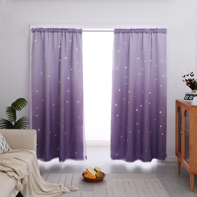 Stars Blackout Curtains Kids Bedroom Double Layer Star Cut Out Solid Window Curtains Rod Pocket | Jenin Home Furnishing.