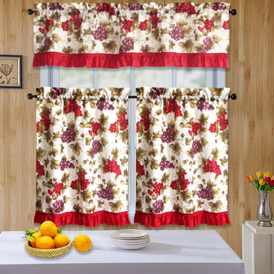 3pc Printed Rod Pocket Ruffled Kitchen Curtain Set