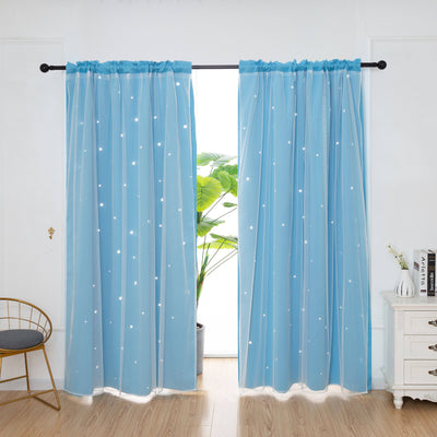 Stars Blackout Curtains Kids Bedroom Double Layer Star Cut Out Solid Window Curtains Rod Pocket | Jenin Home Furnishing.