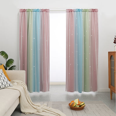 Stars Blackout Curtains Kids Bedroom Double Layer Star Cut Out Solid Window Curtains Rod Pocket | Jenin Home Furnishing.