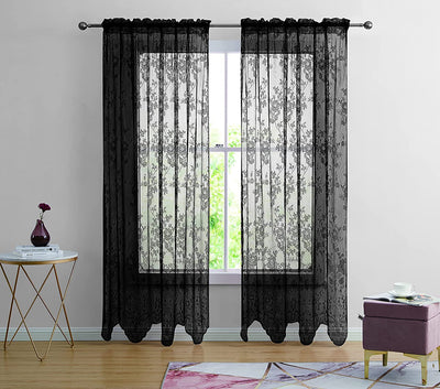 2pc Alison Sheer Flower Floral Lace Rod Pocket Curtain Panel Window Treatment Set - Jenin-Home-Furnishing.CURTAINS