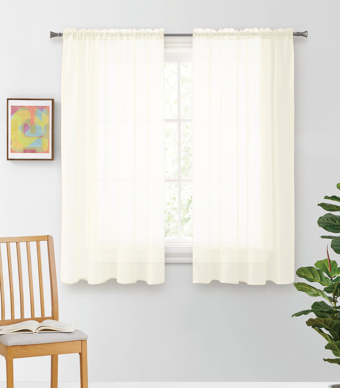 Solid Voile Rod Pocket Sheer Curtains for Bedroom Drapes Set of 2 63" Curtains for Bedroom Panels Window Treatment Home Decor 63" | Jenin Home Furnishing.
