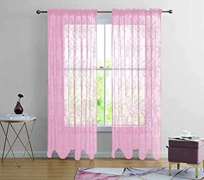 2pc Alison Sheer Flower Floral Lace Rod Pocket Curtain Panel Window Treatment Set - Jenin-Home-Furnishing.CURTAINS