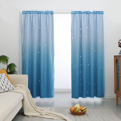 Stars Blackout Curtains Kids Bedroom Double Layer Star Cut Out Solid Window Curtains Rod Pocket | Jenin Home Furnishing.