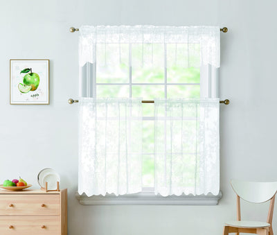 3pc Alison Sheer Flower Floral Lace Rod Pocket Curtain Panel Window Treatment Set - Jenin-Home-Furnishing.CURTAINS