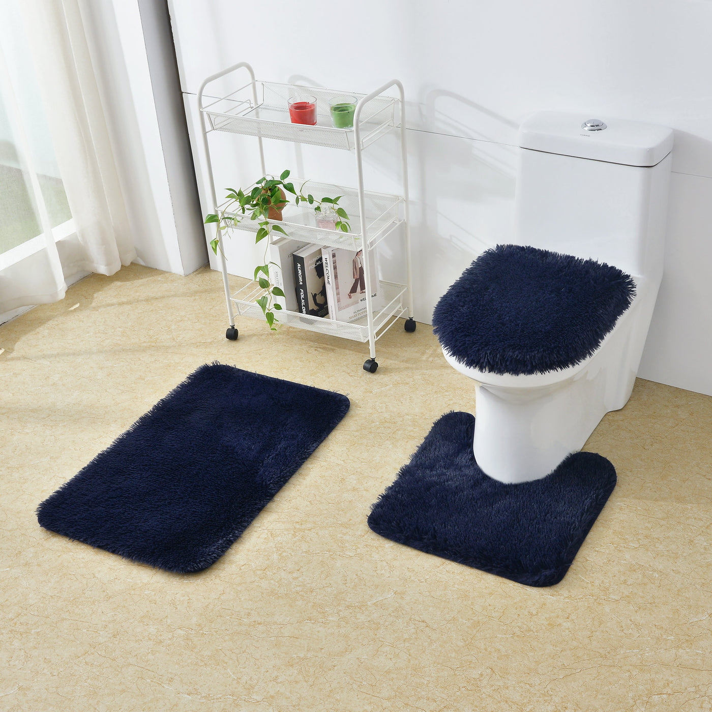 1pc/2pc/3pc Fluffy Bathroom Shaggy Rugs Toilet Lid Bathroom Decor Set Soft & Washable - Jenin-Home-Furnishing.CURTAINS