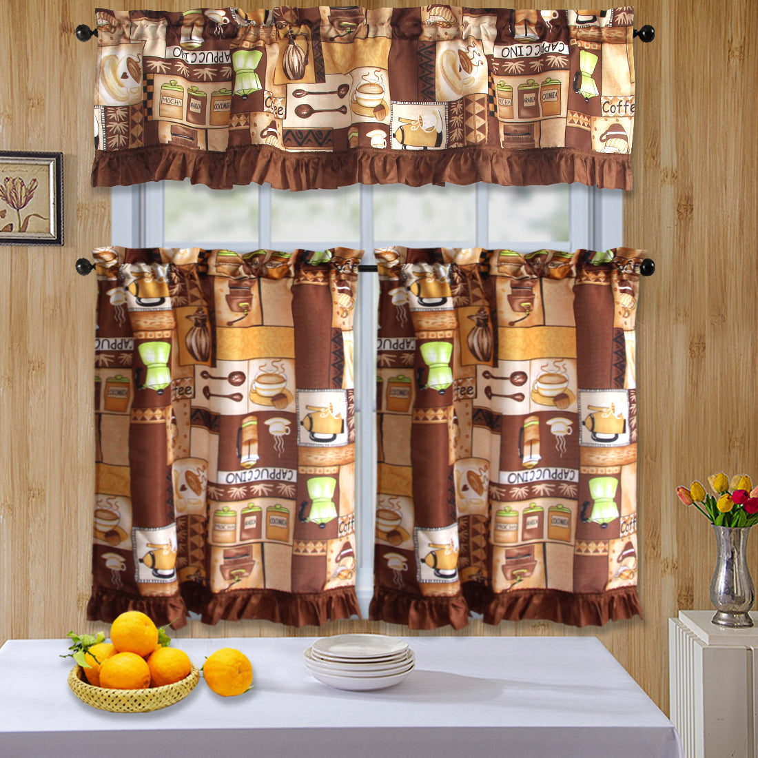3pc Printed Rod Pocket Ruffled Kitchen Curtain Set - Jenin-Home-Furnishing.CURTAINS