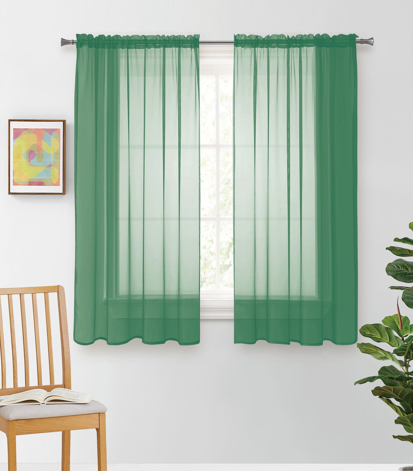 Solid Voile Rod Pocket Sheer Curtains for Bedroom Drapes Set of 2 45" Curtains for Bedroom Panels Window Treatment Home Decor 45" - Jenin-Home-Furnishing.CURTAINS
