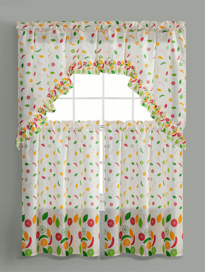 3pc Printed Rod Pocket Kitchen Curtain Tier Swag Valance Set - Jenin-Home-Furnishing.CURTAINS