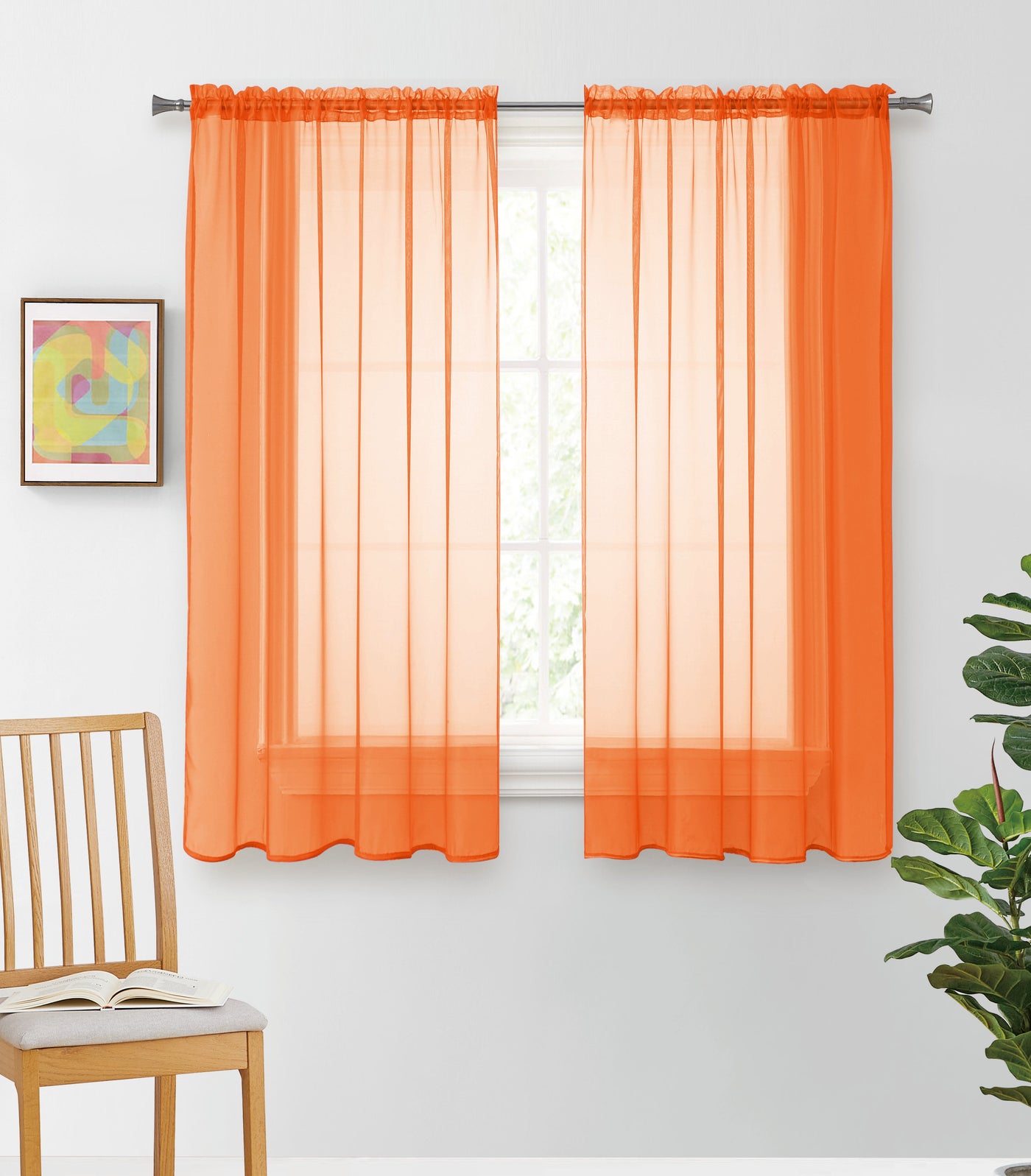 Solid Voile Rod Pocket Sheer Curtains for Bedroom Drapes Set of 2 45" Curtains for Bedroom Panels Window Treatment Home Decor 45" - Jenin-Home-Furnishing.CURTAINS