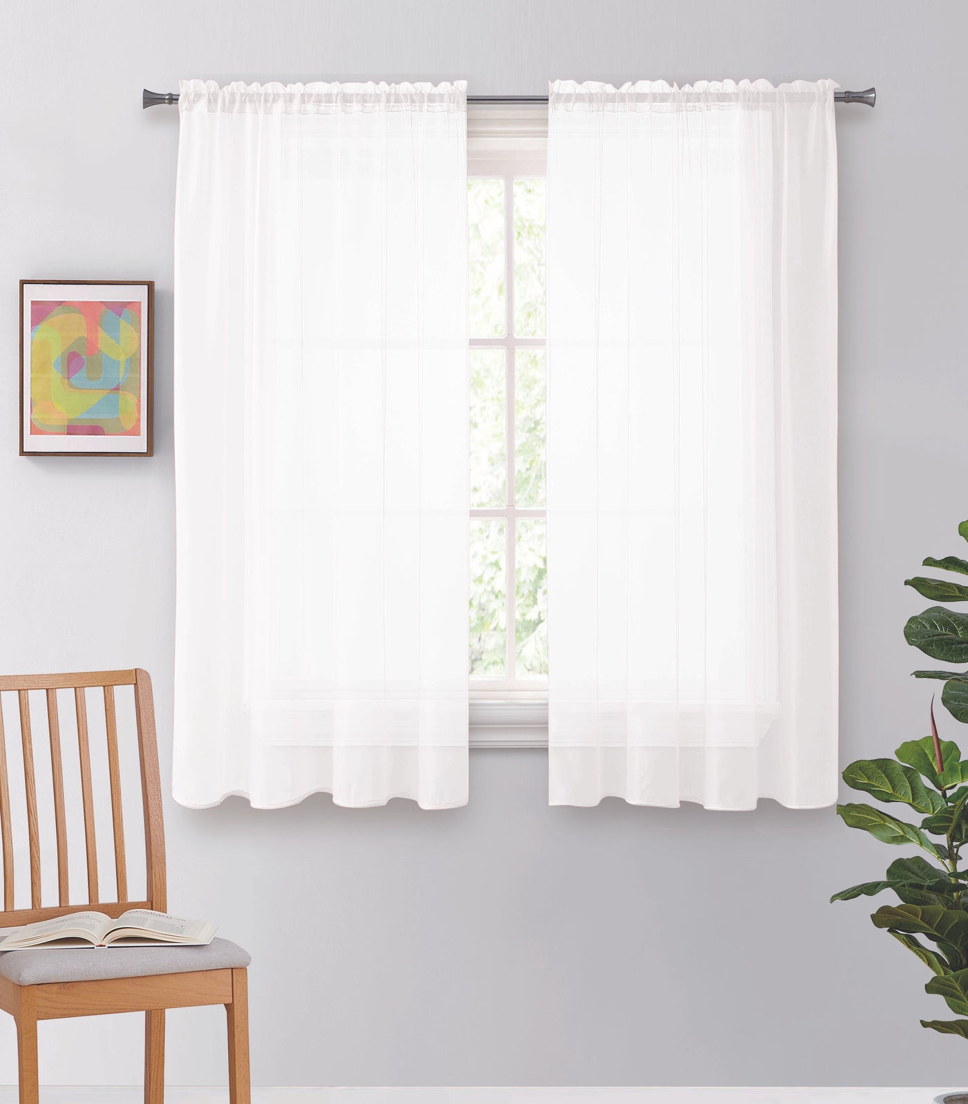 Solid Voile Rod Pocket Sheer Curtains for Bedroom Drapes Set of 2 63" Curtains for Bedroom Panels Window Treatment Home Decor 63" - Jenin-Home-Furnishing.CURTAINS