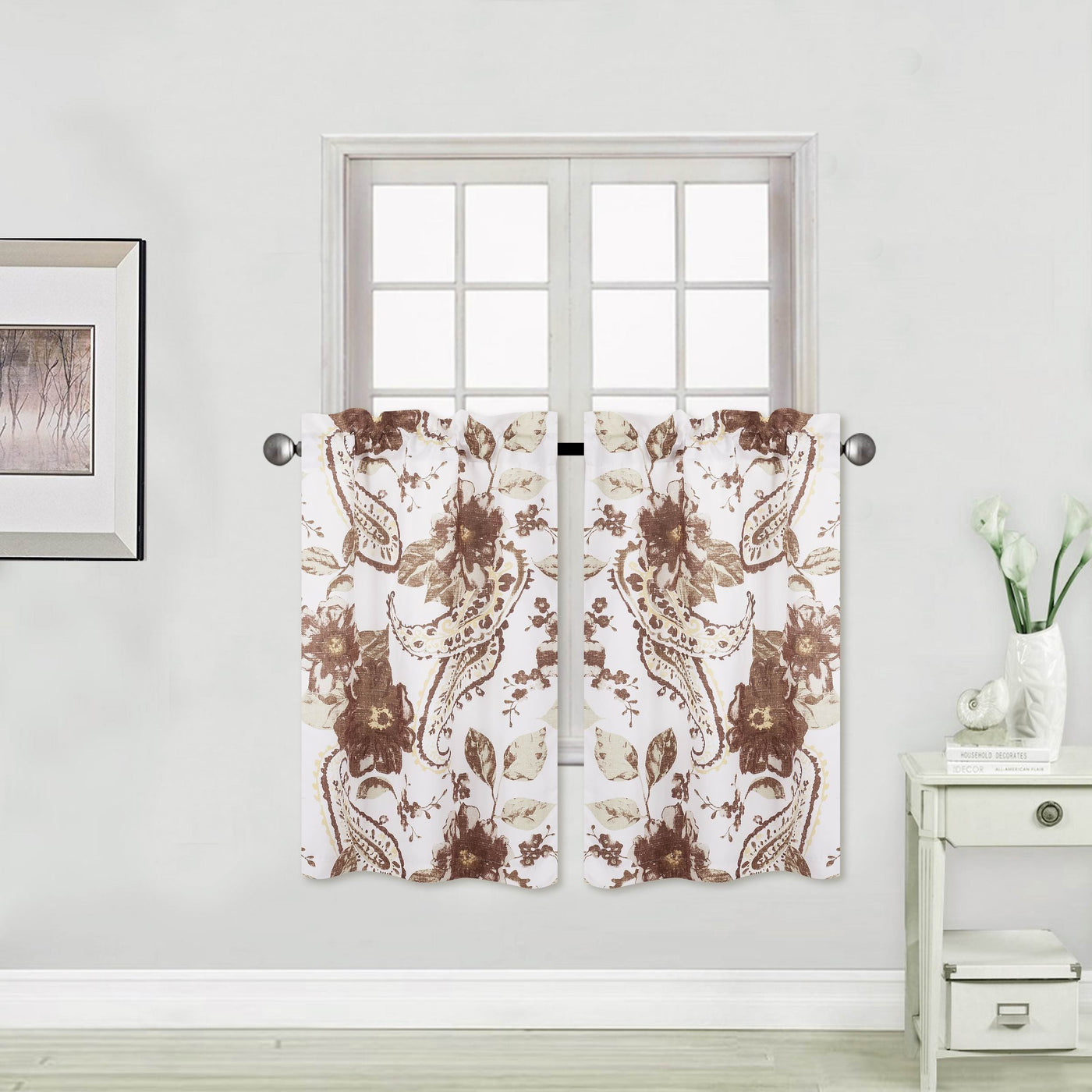 Floral Paisley Printed Blackout Rod Pocket Kitchen Curtain - Jenin-Home-Furnishing.CURTAINS
