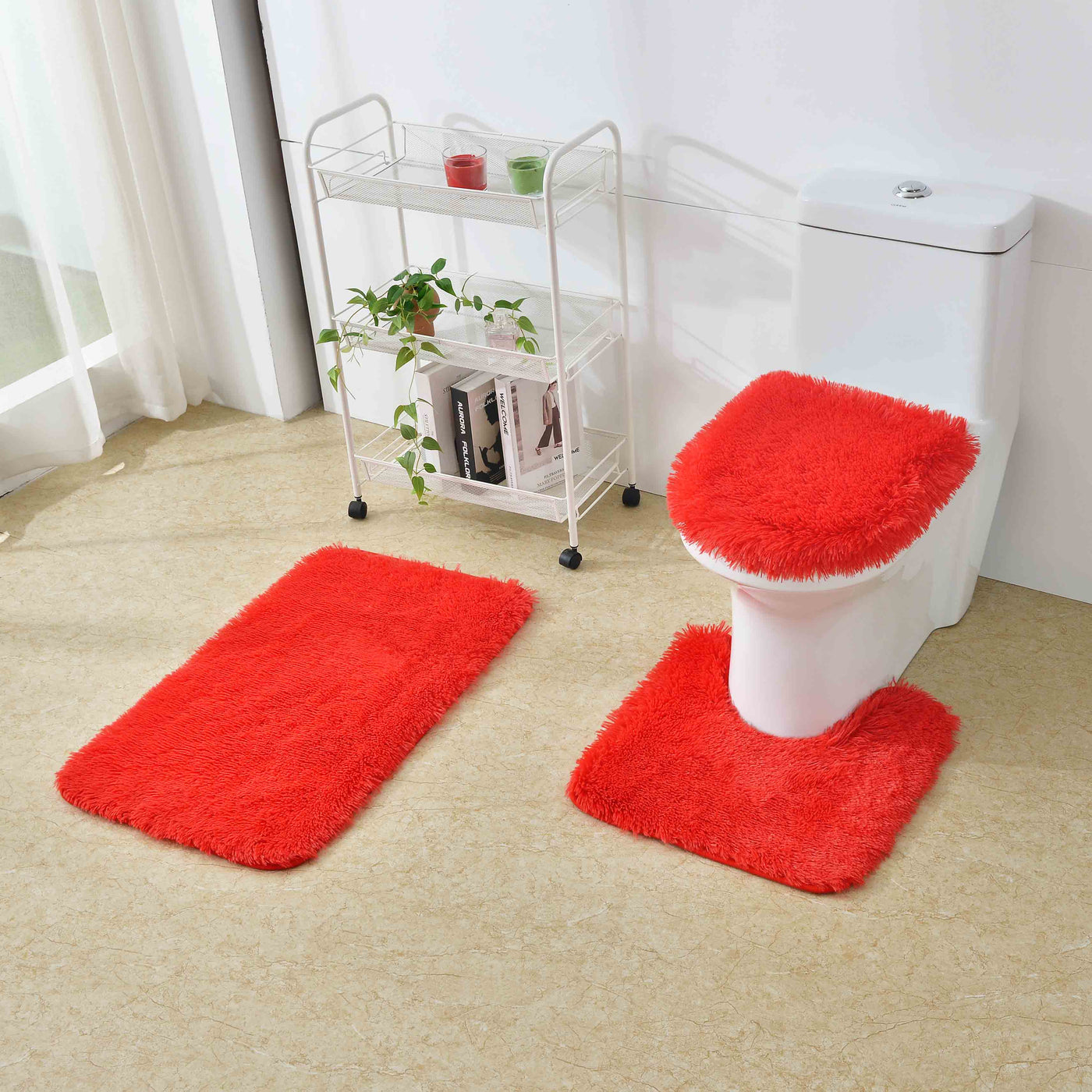 1pc/2pc/3pc Fluffy Bathroom Shaggy Rugs Toilet Lid Bathroom Decor Set Soft & Washable