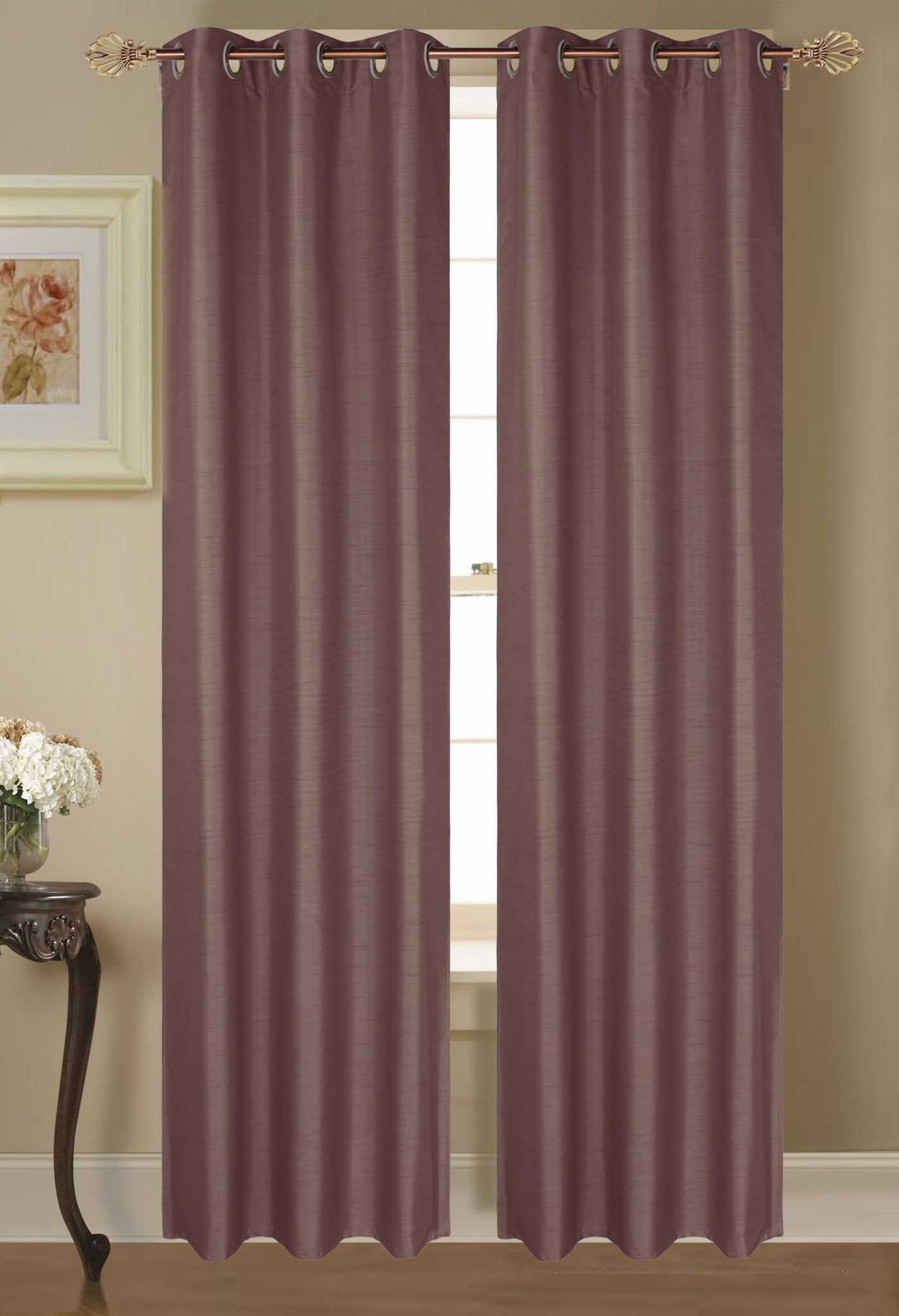 2pc Solid Faux Silk Grommet Top Curtains for Bedroom Room Darkening Panels Window Treatment Drapes