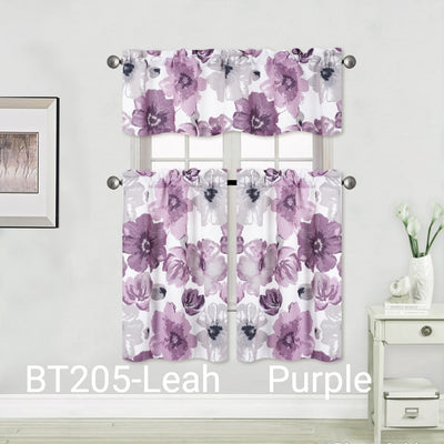Leah Floral Printed Blackout Rod Pocket Kitchen Curtain