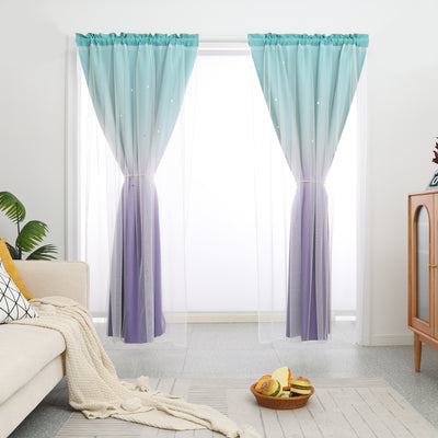 Stars Blackout Curtains Kids Bedroom Double Layer Star Cut Out Solid Window Curtains Rod Pocket