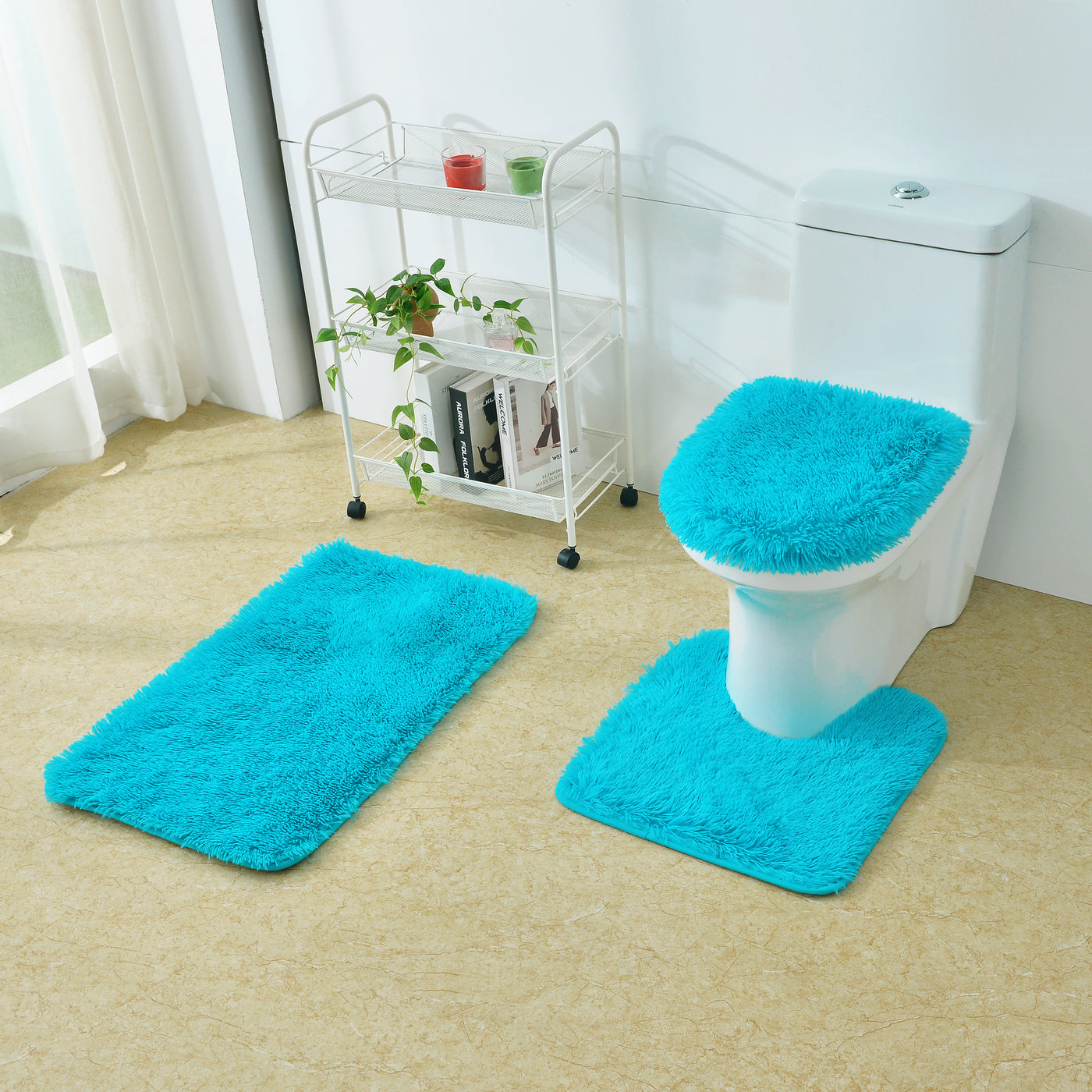 Lokhom 3PCS Bathroom Rug Set Plush Shaggy Bath Mats Carpets U-Shaped Toilet  Mat