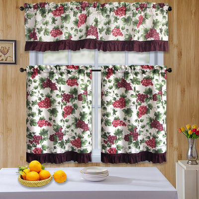 3pc Printed Rod Pocket Ruffled Kitchen Curtain Set