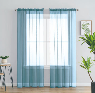 Solid Voile Rod Pocket Sheer Curtains for Bedroom Drapes Set of 2 95" Curtains for Bedroom Panels Window Treatment Home Decor 95" - Jenin-Home-Furnishing.CURTAINS