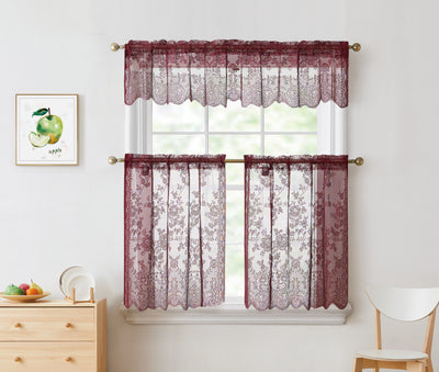 3pc Alison Sheer Flower Floral Lace Rod Pocket Curtain Panel Window Treatment Set | Jenin Home Furnishing.